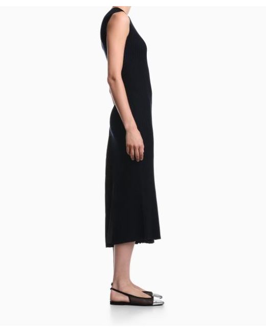 Emporio Armani Blue Long Viscose Dress With Pleated Side Insert And Drawstring
