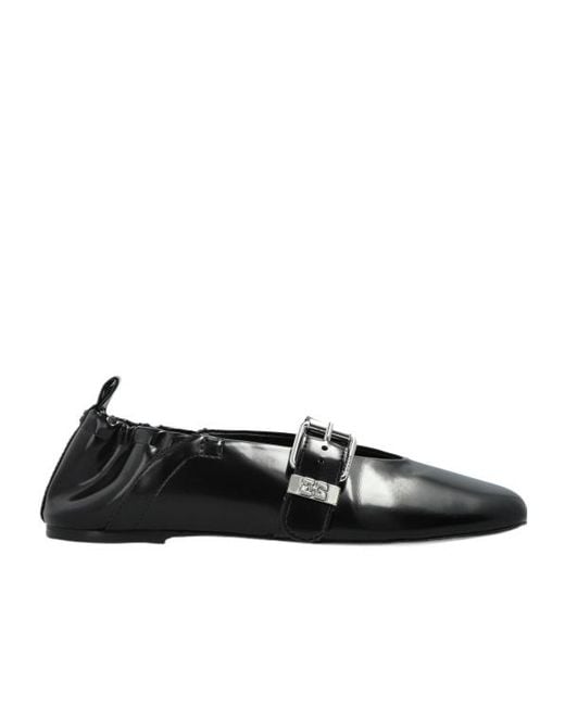 Ganni Black Buckled Flat Shoes