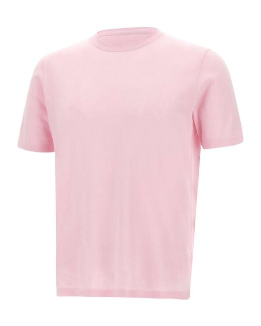 Kangra Cashmere Pink Ribbed Crew-Neck T-Shirt for men