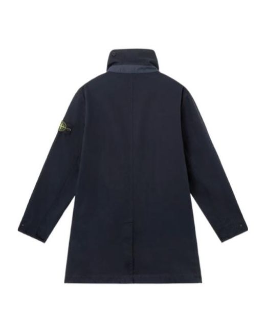 Stone Island Blue Compass-Badge Button-Up Coat for men