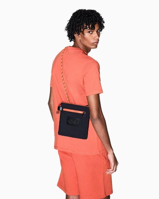 ARMANI EXCHANGE Black Ripstop Logo-Patch Shoulder Bag for men