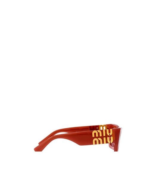 Miu Miu Red Eyewear Rectangular Frame Sunglasses