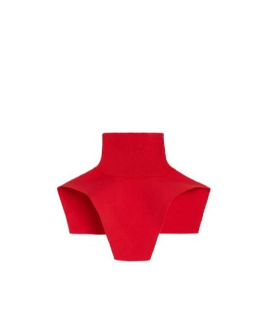 Jil Sander Red Turtleneck Ribbed Half Top