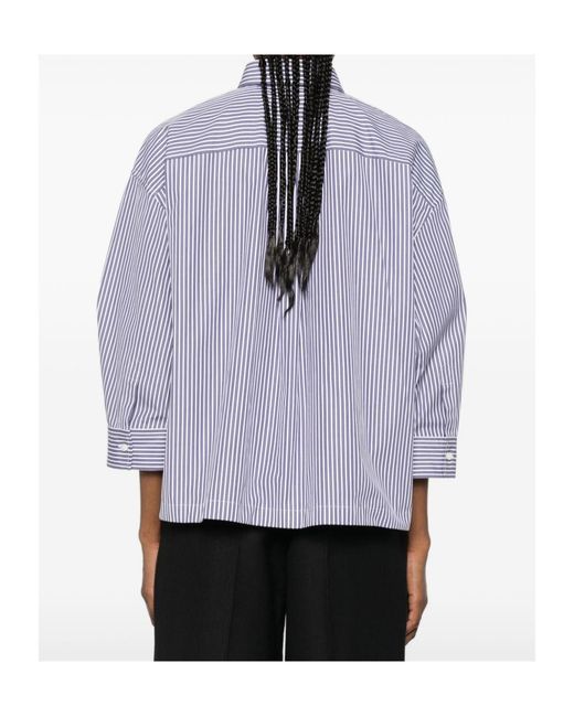 Brunello Cucinelli Purple Embroidered Striped Shirt