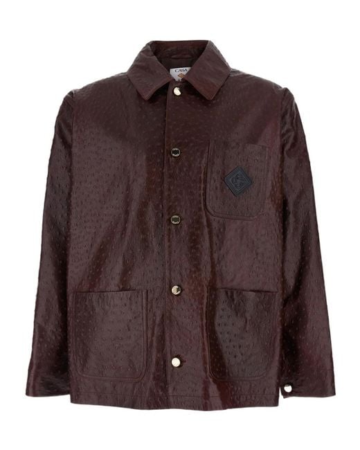 Casablanca Brown Buttoned Workwear Leather Jacket for men