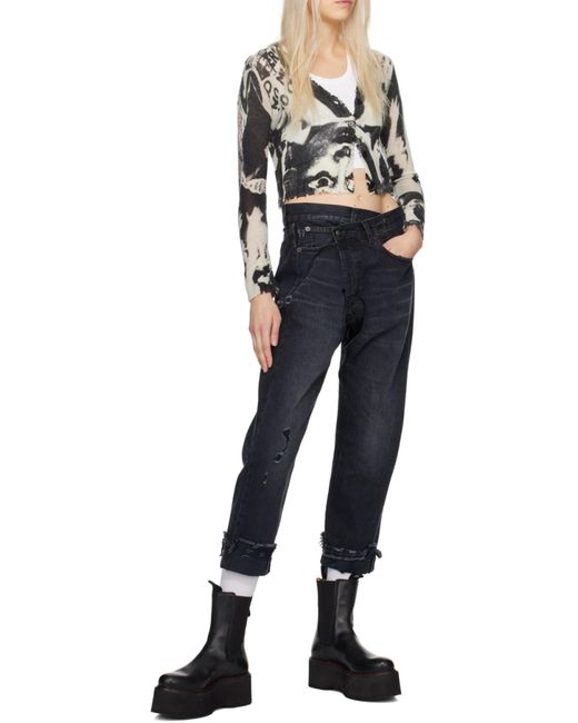R13 Blue Crossover Distressed Cropped Jeans