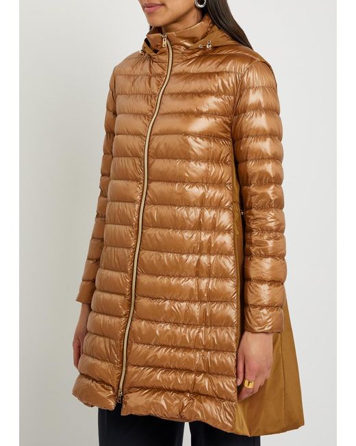 Herno Brown Panelled Padded Hooded Shell Jacket