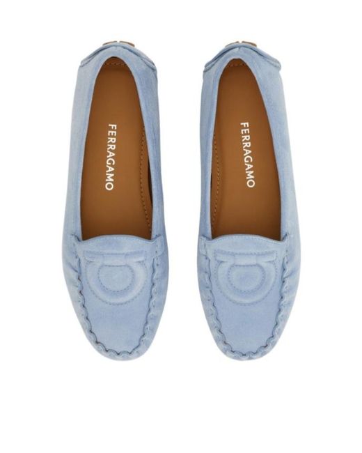 Ferragamo Blue Gancini Driver Loafer