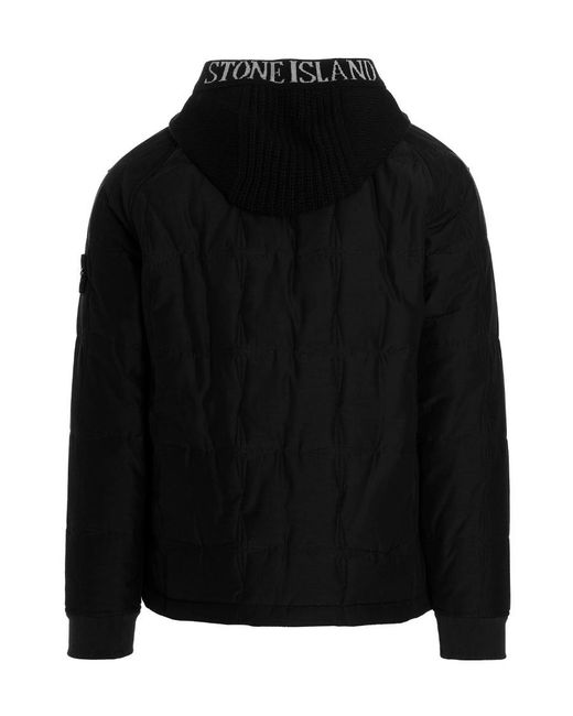 Stone Island Black Compass Hooded Padded Jacket for men