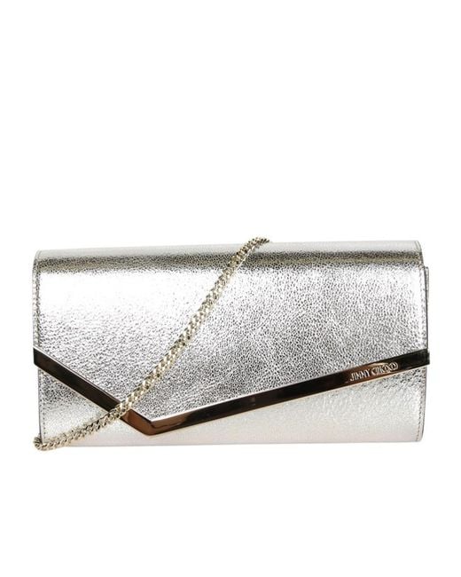 Jimmy Choo White Emmie Metallic-Effect Chain-Strap Clutch Bag