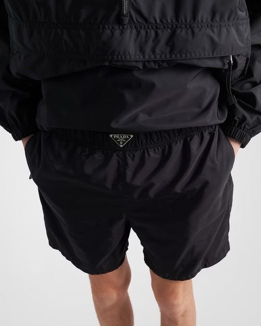 Prada Black Elastic-Waist Logo Swim Shorts for men