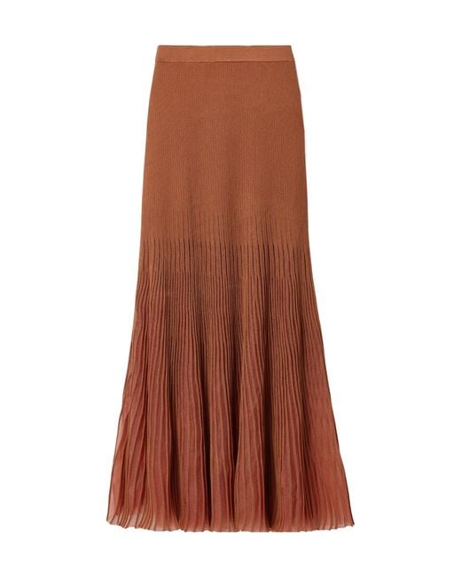 Ulla Johnson Brown Emilia Tulle-Trimmed Ribbed-Knit Midi Skirt