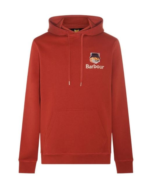 Maison Kitsuné Red Barbour X Maison Kitsun É Fox Hooded Hoodie for men