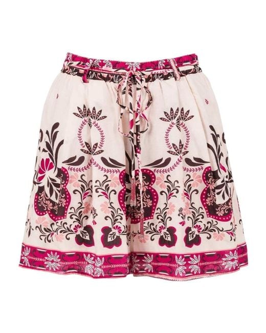 Twinset Red Floral Pleated Shorts