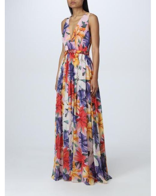 Etro Red Floral-Print Silk Dress