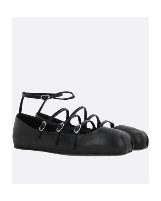 McQueen Black Buckled-Straps Square-Toe Ballerina Shoes