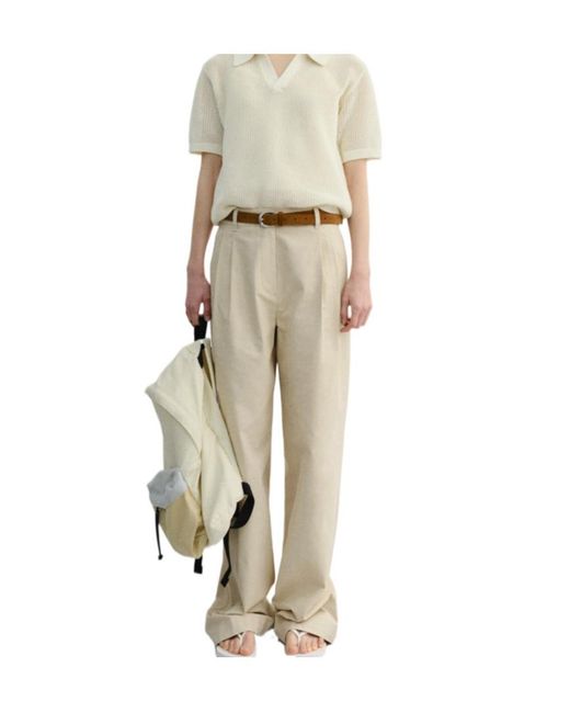 DUNST Natural Pleated Wide-Leg Pants