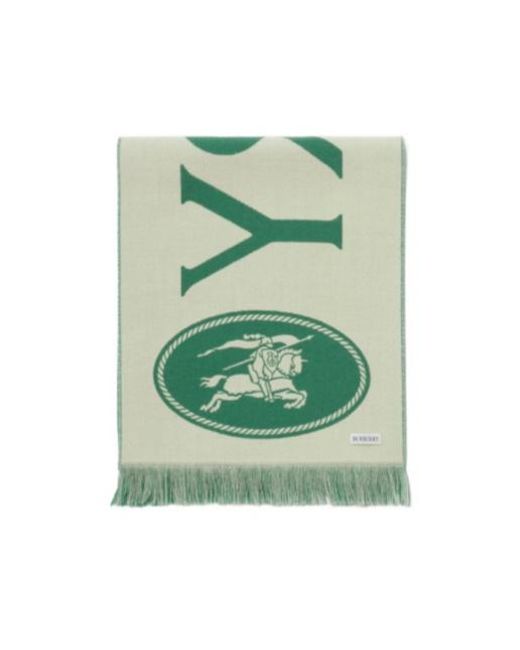 Burberry Green Logo Jacquard Fringed Scarf