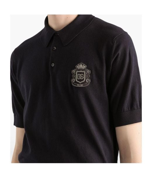 Dolce & Gabbana Black Heraldic Patch Polo Shirt for men