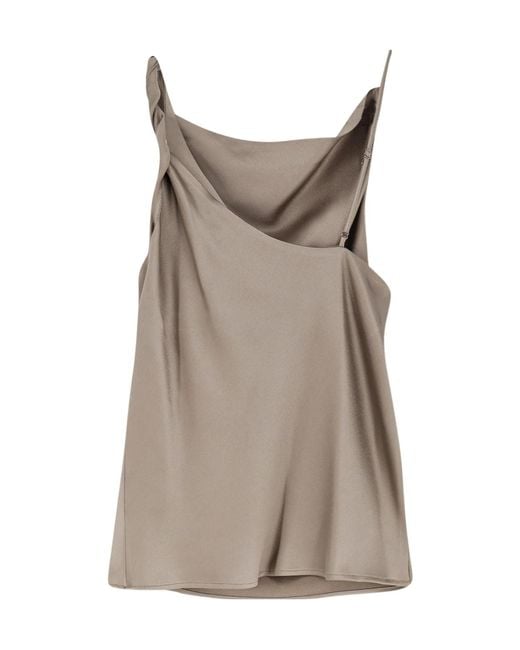 Alysi Brown Asymmetric Draped Strap Top