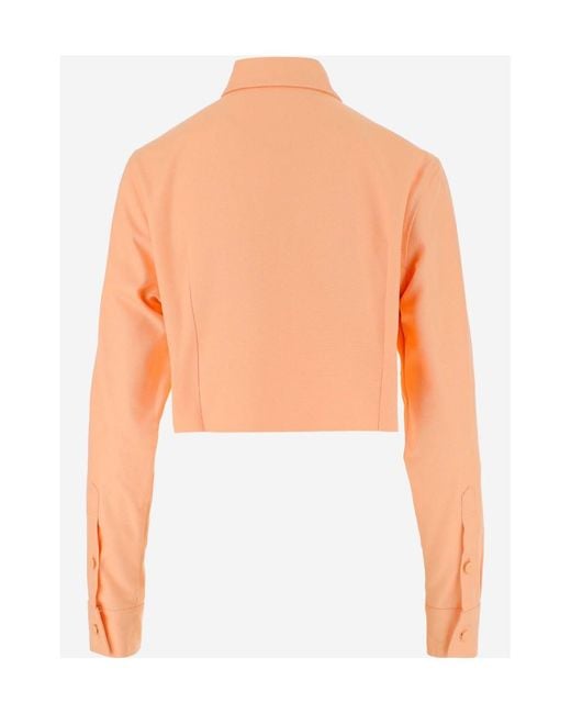 Raf Simons Orange Frayed Hem Cropped Shirt