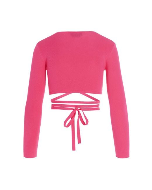 MSGM Pink V-Neck Cropped Top