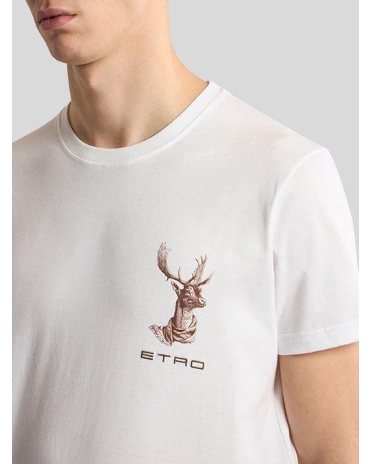 Etro White Cotton-Jersey T-Shirt With -Embroidery And Moose-Print for men