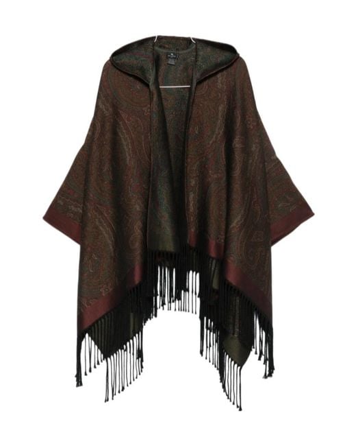 Etro Black Paisley-Print Hooded Poncho