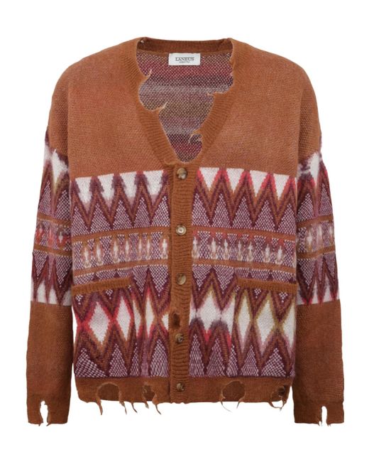 Laneus Pink Frayed Pattern Cardigan for men