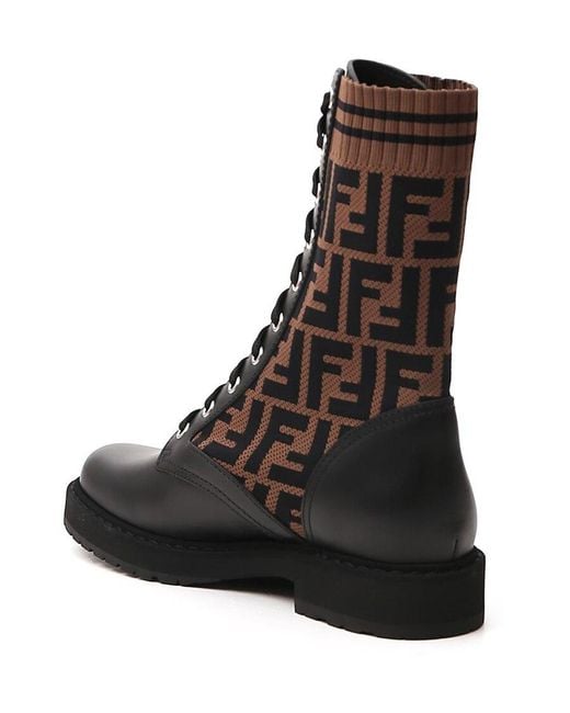 Fendi Black Leather Biker Boots With Stretch Fabric