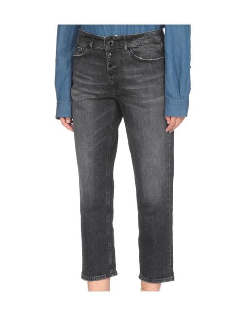Dondup Gray Straight-Leg Cropped Jeans