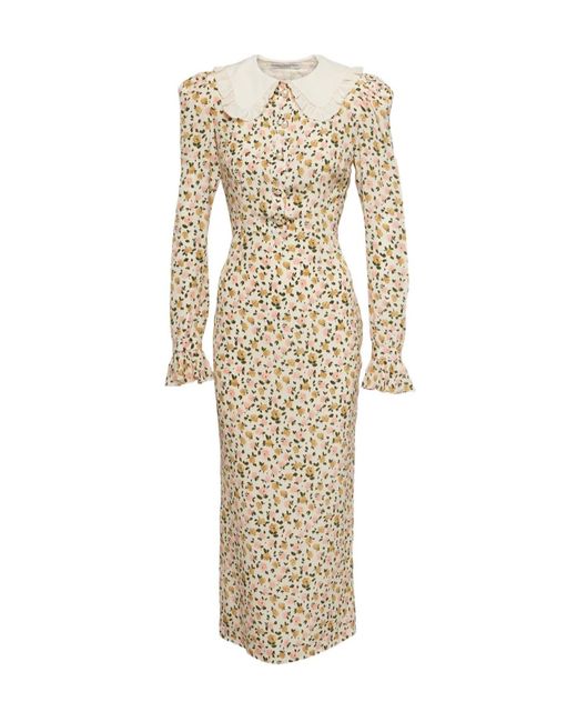 Alessandra Rich Natural Floral Silk Midi Dress