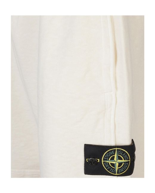 Stone Island White Logo Patch Old Effect Shorts for men