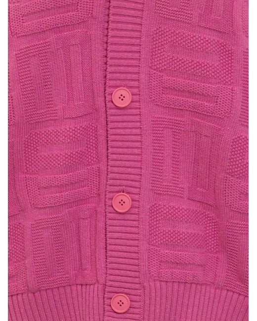 Ambush Pink Monogram-Knitted Buttoned V-Neck Cardigan for men