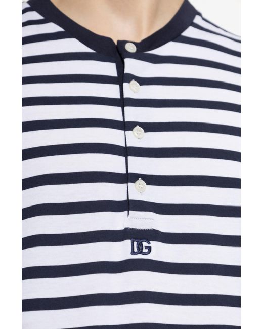 Dolce & Gabbana Blue Serafino Striped Cotton T-Shirt for men