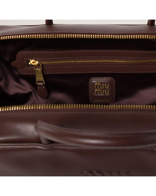 Miu Miu Brown Beau Logo-Debossed Zipped Tote Bag