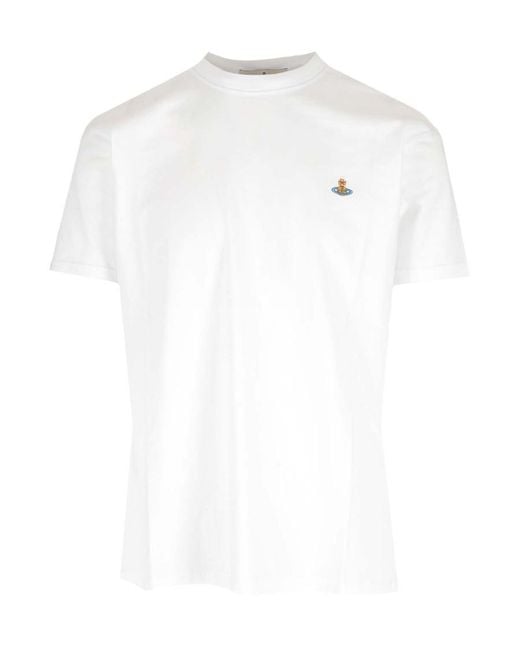 Vivienne Westwood Natural Logo Embroidered Crewneck T-Shirt for men