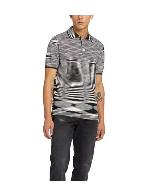 Missoni Gray Striped Short-Sleeved Polo Shirt for men