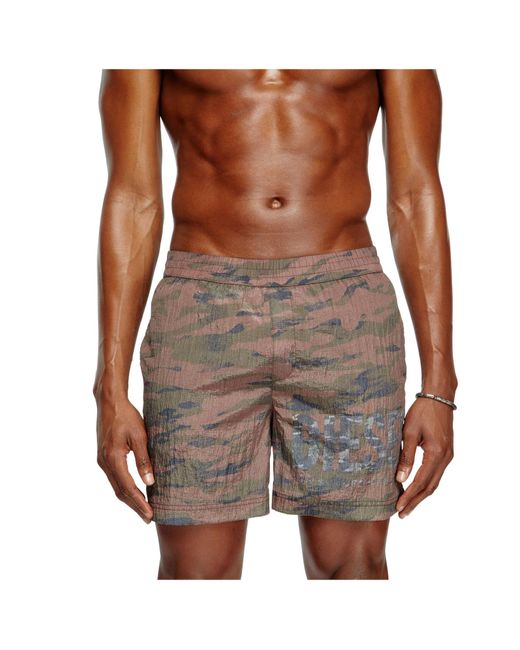 DIESEL Gray Rio-41-Utlt Logo Printed Swim Shorts for men