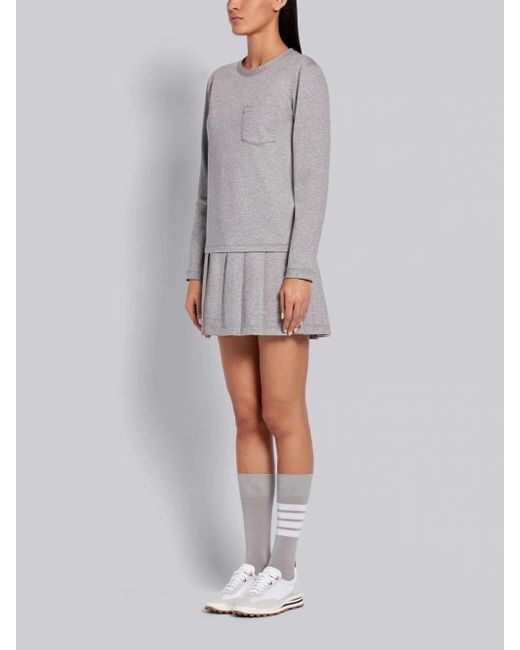 Thom Browne Gray Drop Waist Pleated Dress