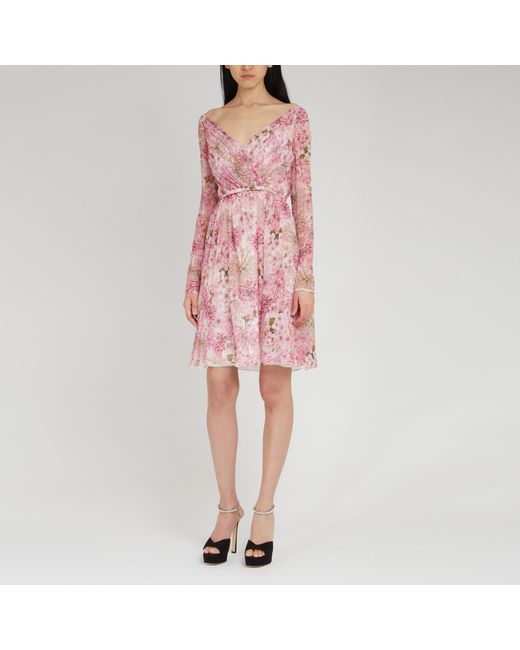 Giambattista Valli Pink V-Neck Long-Sleeved Dress