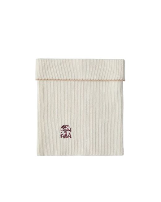 Brunello Cucinelli White Logo-Embroidered Cashmere Scarf for men