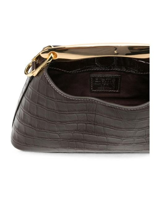 Elleme Brown Elleme Mini Boomerang Croc-Effect Leather Tote Bag