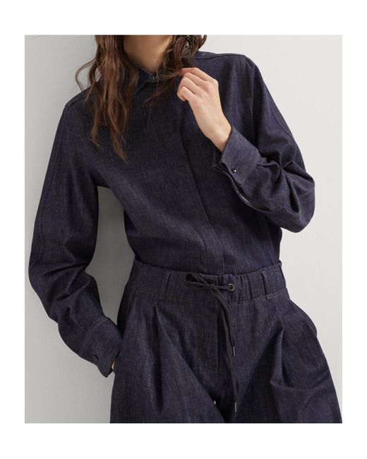 Brunello Cucinelli Blue Embellished Long Sleeved Denim Shirt