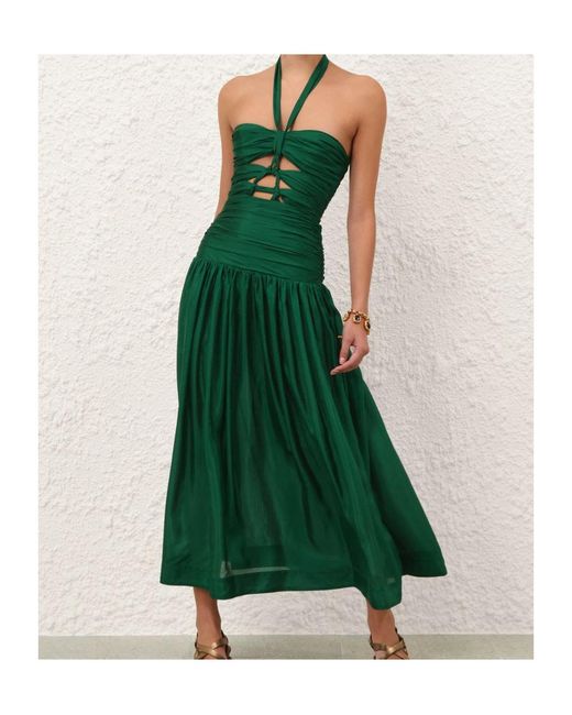Zimmermann Green Halter Cut-Out Detailed Midi Dress