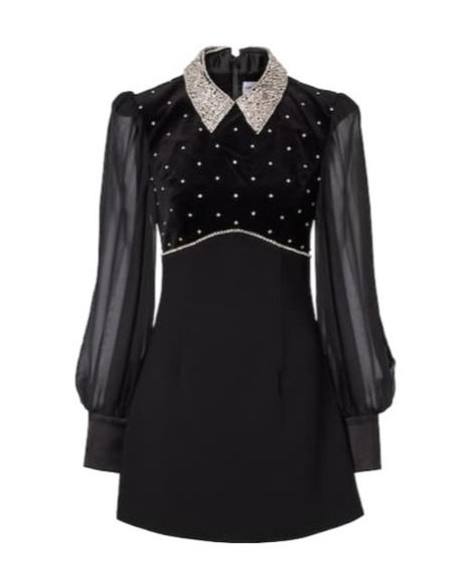 Rebecca Vallance Black Crystal-Embellished Minidress