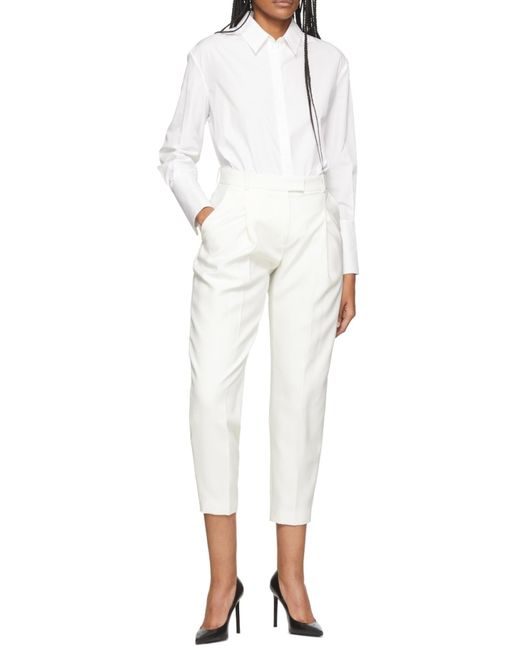 McQueen White Pleated Tailored Trousers