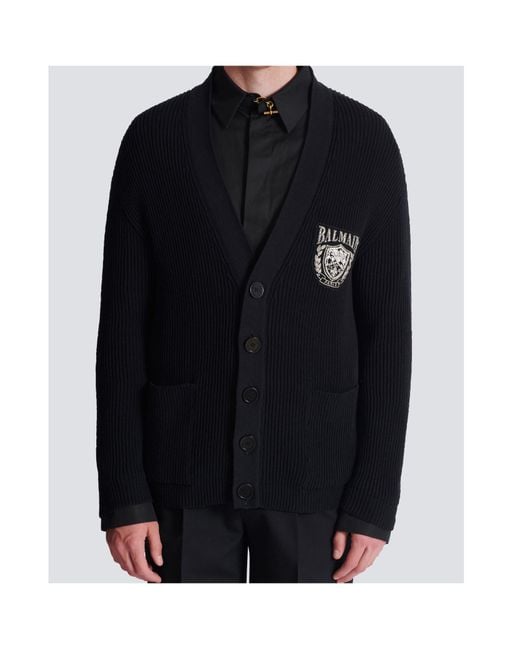 Balmain Blue Tube Knit Cardigan for men