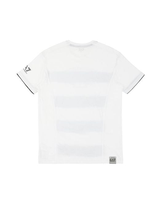 EA7 White Logo Striped T-Shirt for men