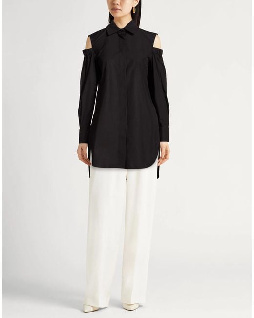 Max Mara Black Off-Shoulder Long Sleeve Solid Shirt